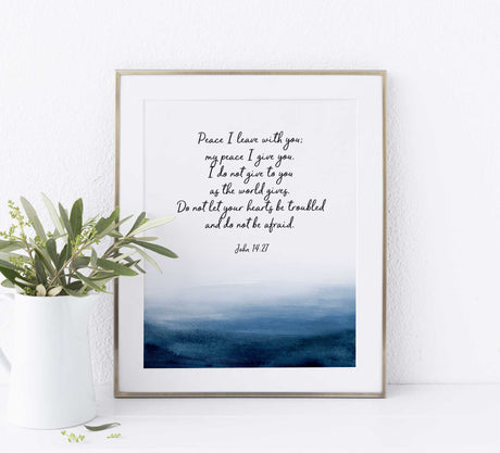john 14 art, john 14 print, peace i leave with you wall art, peace christian art, bathroom bible verses, bathroom scripture art