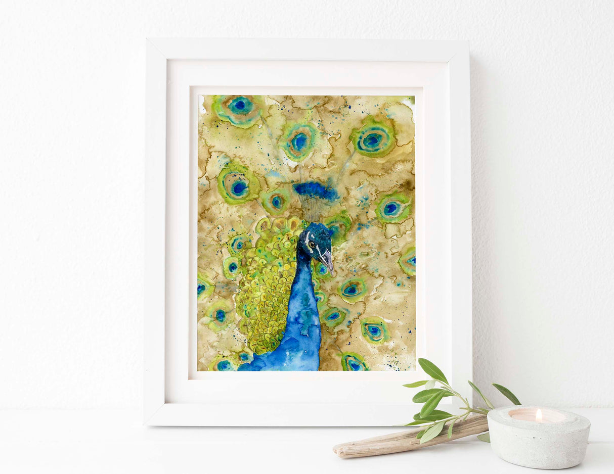 Peacock Wall Art UK, Peacock Watercolour Painting Print, Peacock Wall Art, Watercolor Print, Bird Lover Gifts, Green Decor