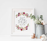 I Can Do All Things Through Christ Wall Art, Philippians 4 13 Poster, philippians 4 13 pictures, Floral Bible Quotes