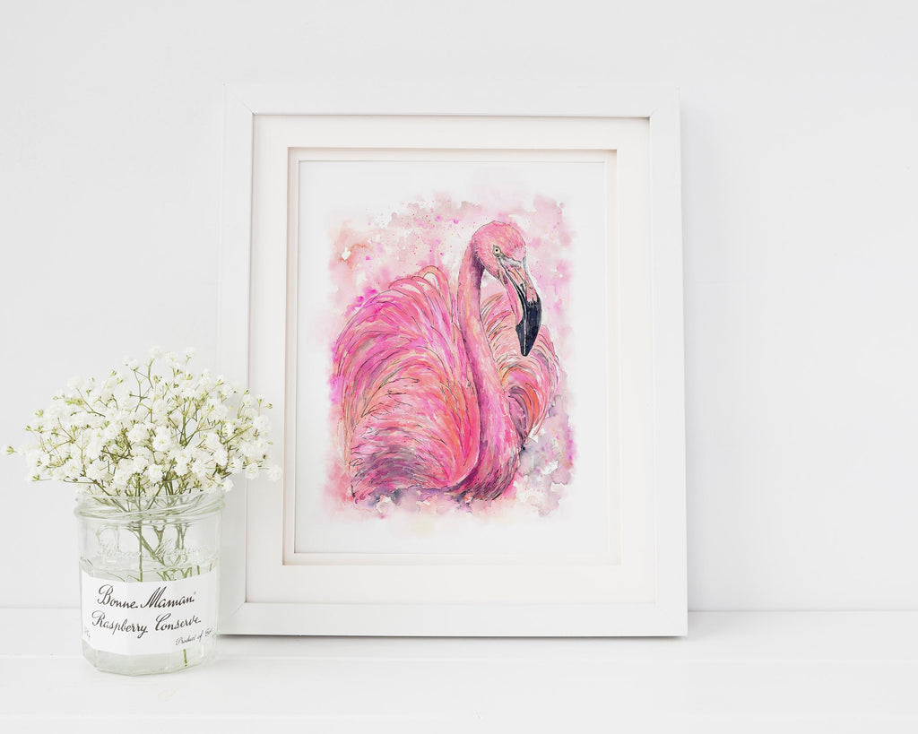 flamingo prints uk, flamingo wall art uk, flamingo watercolor, flamingo painting, wall prints flamingo, pink wall decor