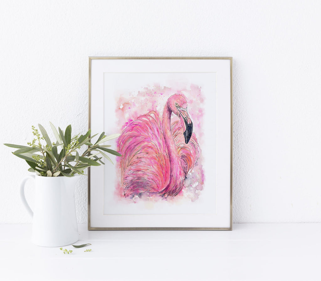 flamingo watercolour print, flamingo watercolor print, flamingo watercolour wall art, flamingoo watercolor wall art