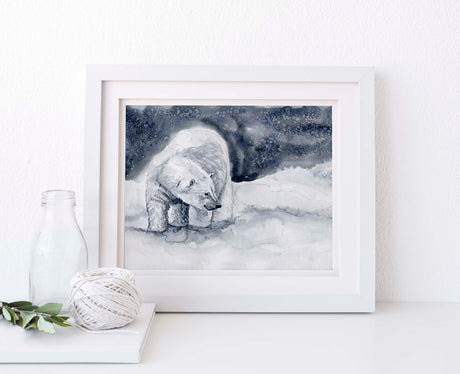 Polar Bear Print, Polar Bear Art, Winter Decor UK, Winter Wall Decor, Snow Art Print, polar bear wall decor, bear decor