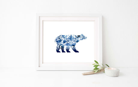 Polar Bear Pictures, Folk Art Prints UK, Gzhel Polar Bear Artwork