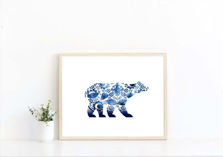 Polish Folk Art, Russian Folk Art, Gzhel Folk Art, Blue Folk Art, Abstract Polar Bear, abstract painting of polar bear