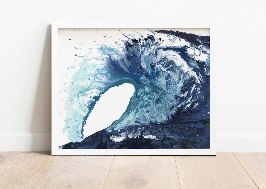 Abstract Art Prints - Ocean Waves Wall Art, Sea Prints, Beach Wall Art, Nautical Wall Art, Contemporary Wave Print in Blue Hues