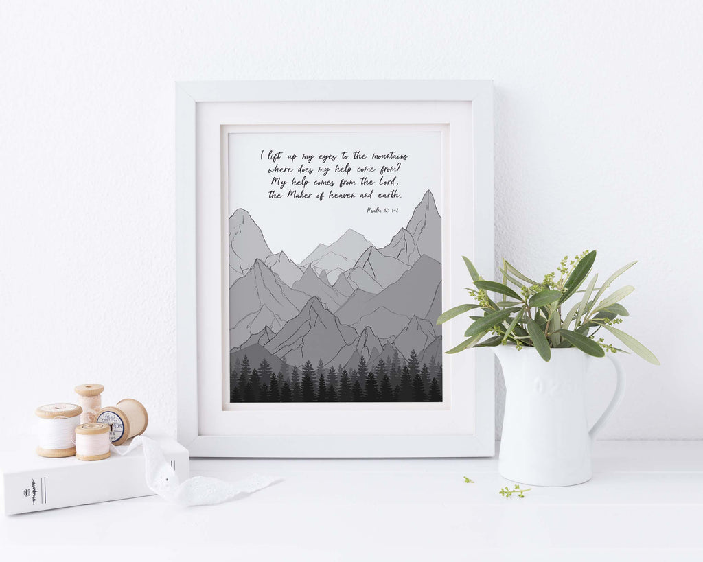 Psalm 121 Wall Art, I Lift Up My Eyes To The Mountains, Religious Gifts, Christian Home Decor, Bible Verse Printable