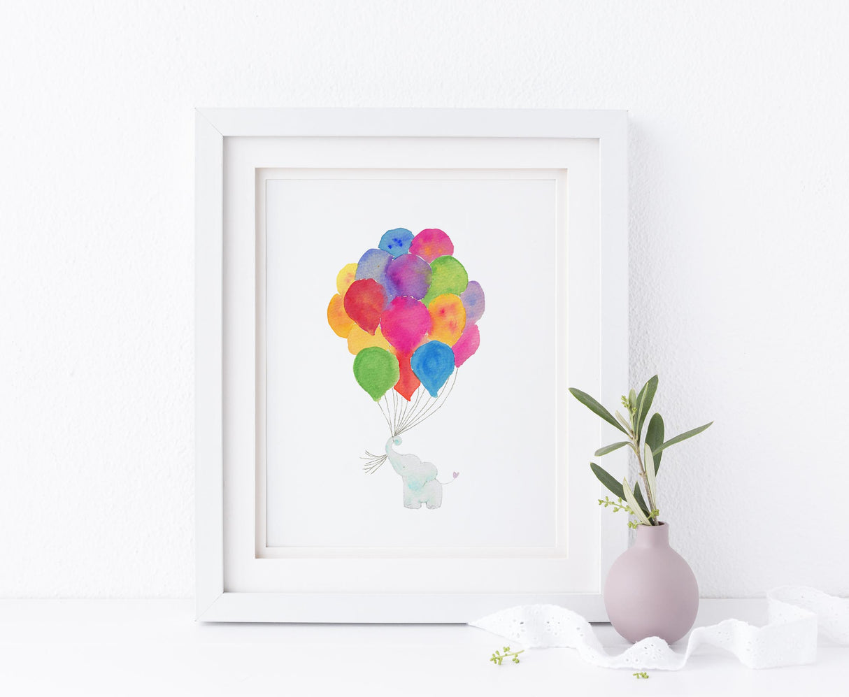 Watercolor Elephant Nursery Art, Rainbow Elephant Print Wall Art, Elephant Nursery Wall Art Print