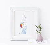 Watercolor Elephant Nursery Art, Rainbow Elephant Print Wall Art, Elephant Nursery Wall Art Print