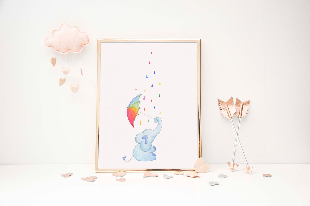 Elephant Umbrella Baby Shower, Elephant Nursery Picture, watercolor elephant baby, elephant nursery decor uk