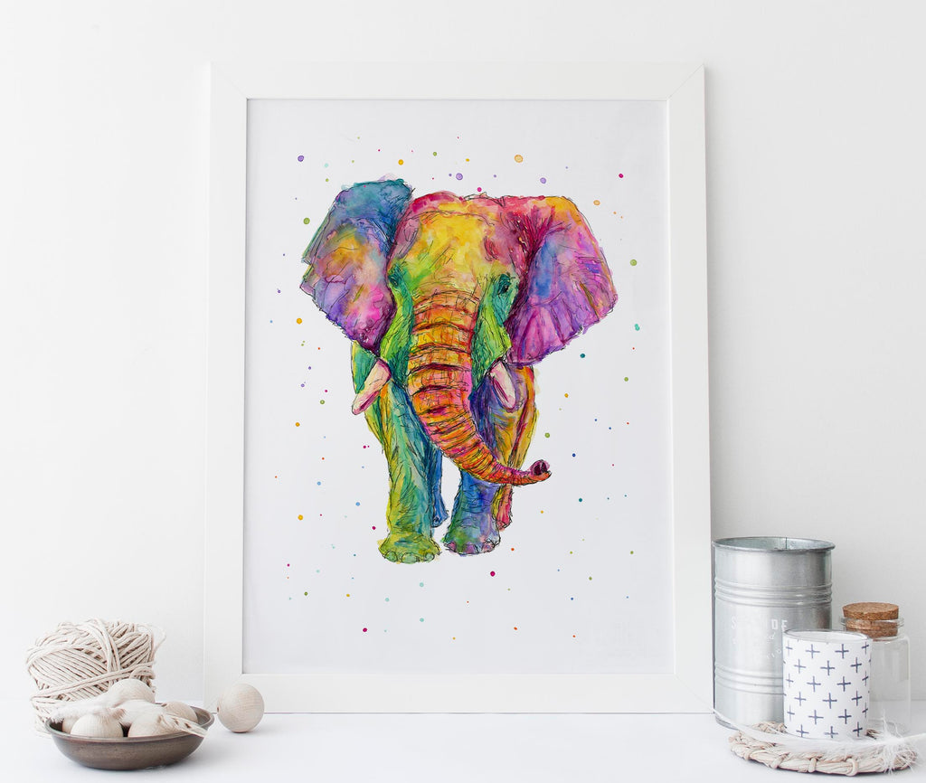 elephant rainbow wall art, multi coloured elephant print, elephant wall art, elephant print, african elephant wall art
