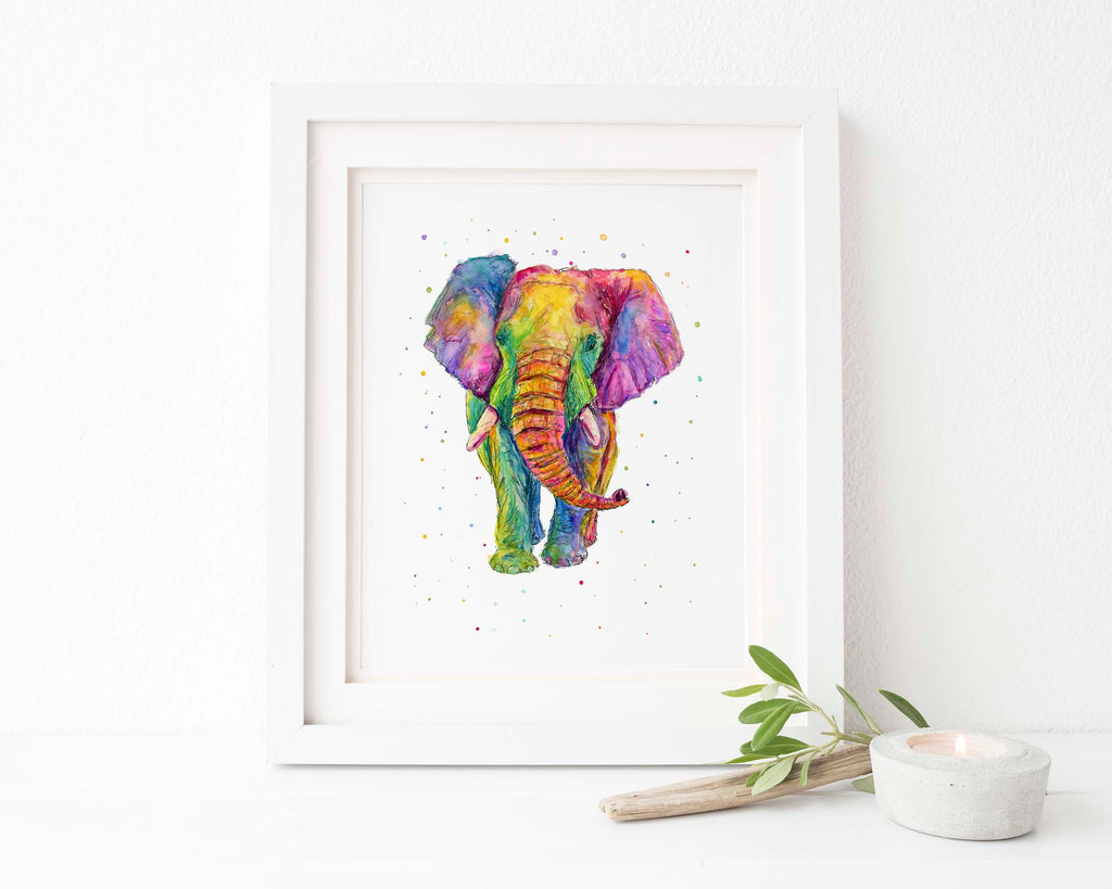 Rainbow Elephant Painting Print, Colourful Pictures Bedroom Wall Art, rainbow elephant art, rainbow elephant wall art