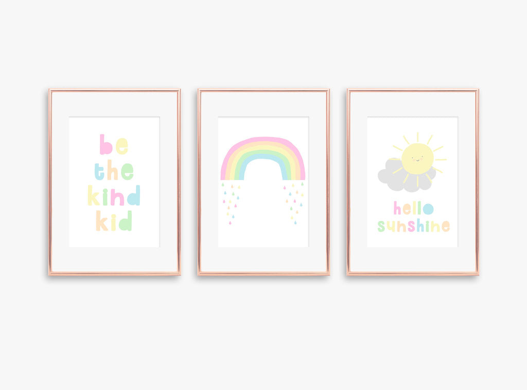  hello sunshine picture, rainbow poster, childrens prints, pastel rainbow nursery, pastel rainbow nursery decor, baby art