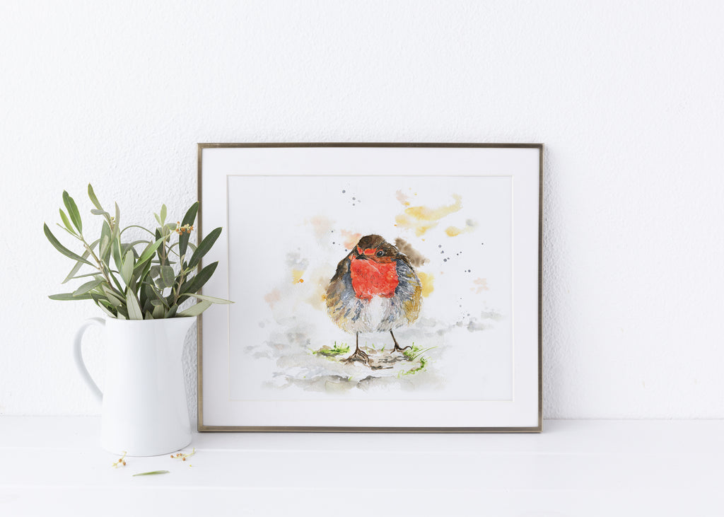Red robin bird watercolor art, Robin bird print for living room, Robin bird wall art for bedroom, Wildlife-inspired robin bird print