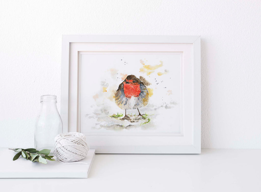 Robin bird art print for home decor, Woodland robin bird wall art, Bird lover gifts featuring robins, Robin bird painting 