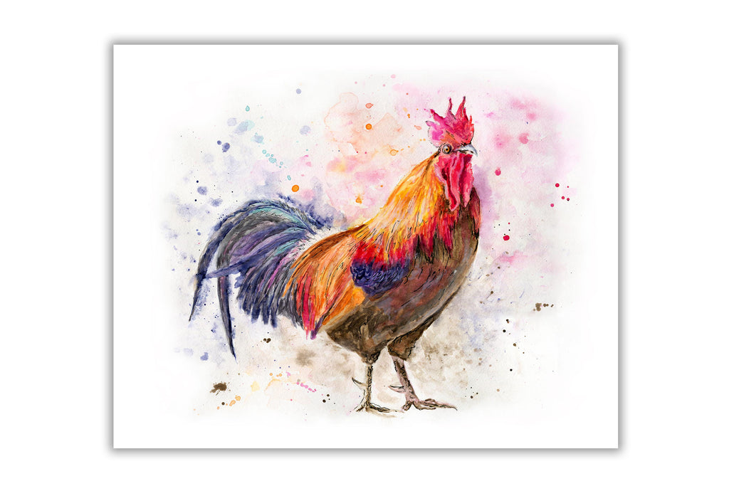 rooster decor, animal wall art, chicken decor, kitchen prints for kitchen, colorful art, watecolor bird print, bird gift