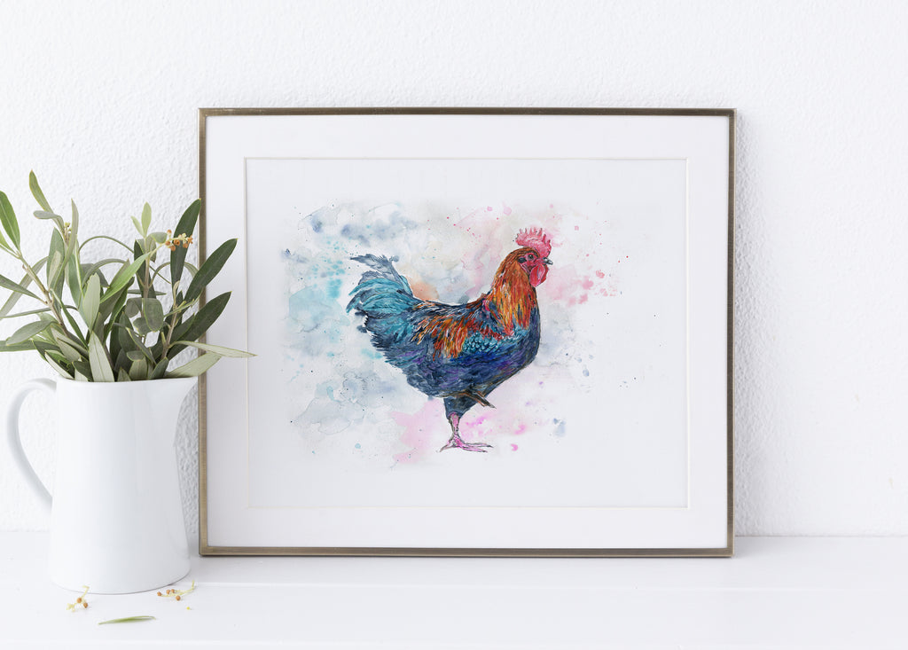 country wall art, chicken art, farmhouse art, farm art, watercolor rooster, kitchen wall art, chicken artwork, barn art