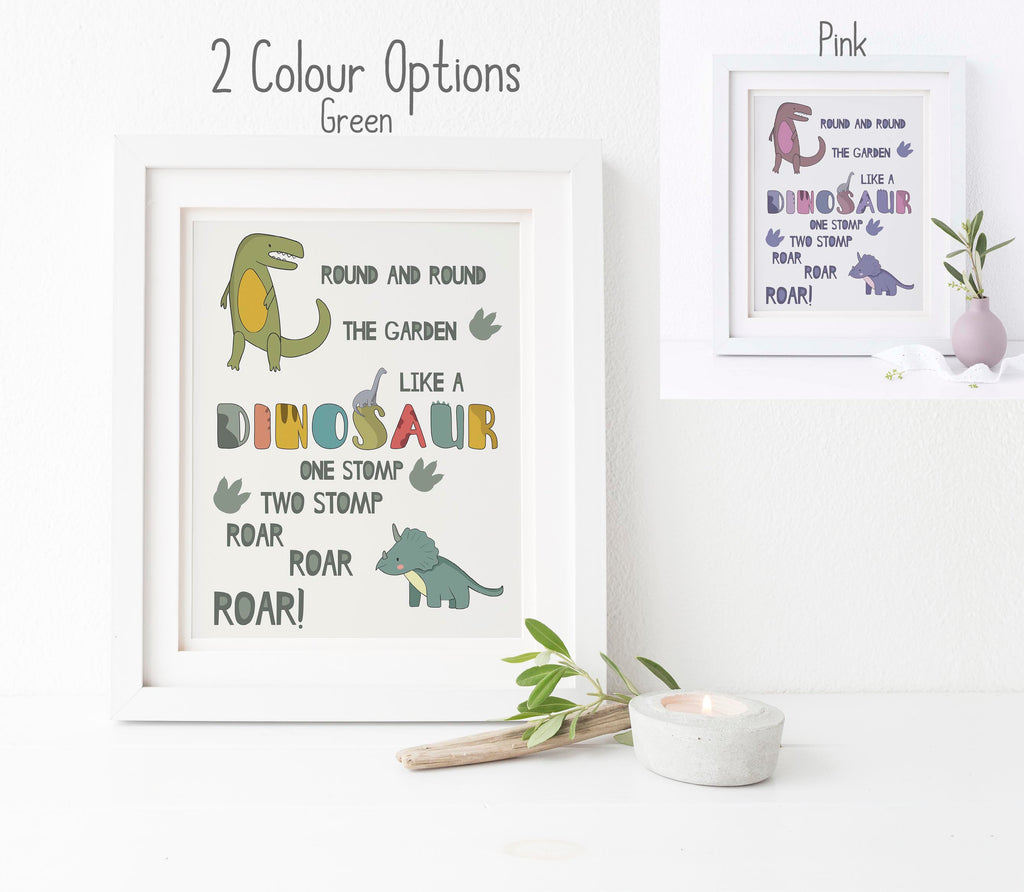 Dinosaur Nursery Decor, Round and Round the Garden Print / Printable, dinosaur nursery prints, Toddler Wall Art, Kids Art