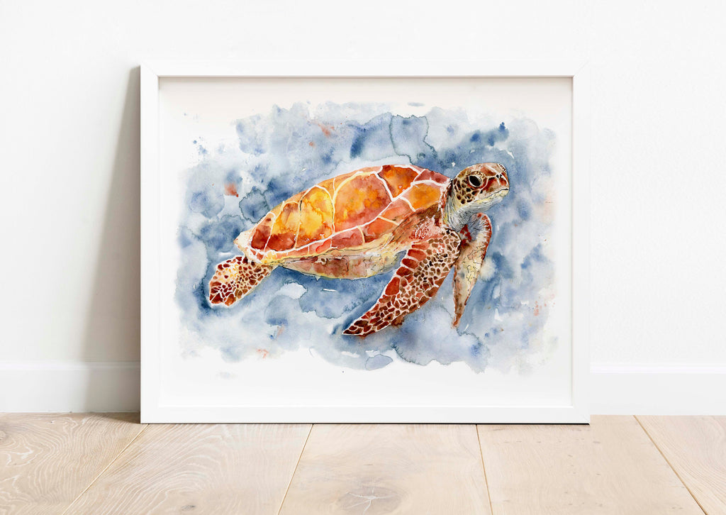 Sea Turtle Watercolor Art Print, Sea Life Wall Art, Bathroom Decor, bathroom wall art ideas, sea life print, sealife print