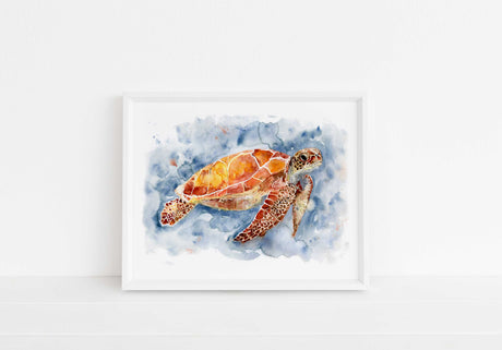 bathroom wall art uk, turtle print, watercolour turtle art, watercolor turtle painting, modern bathroom wall art, turtle lover gift