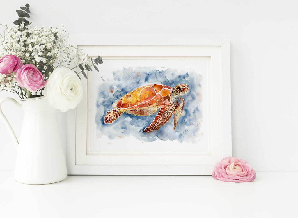 turtle lover gift, eco warrior gifts, watercolor sea turtle, watercolour sea turtle, beautiful ocean wall art, ocean lover gift