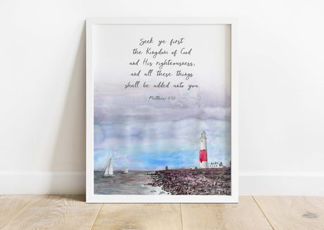 Seek Ye First Bible Verse Print, Watercolour Bible Verse Wall Art, seek ye first wall art, seek ye first prints, scripture art