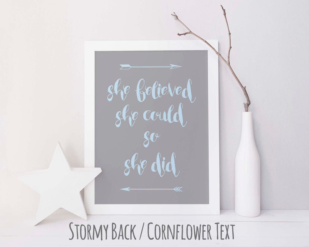 she believed she could so she did print, she believed she could so she did printable, inspirational wall art for office