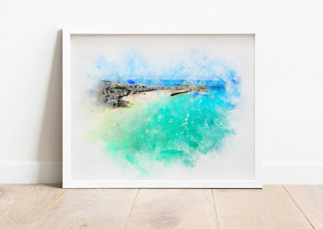 Seaside art prints in Cornwall watercolor, Watercolor seascape prints of St. Ives Cornwall, Ocean watercolor art prints in Cornwall 