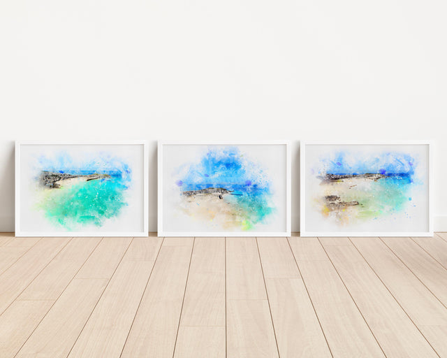 St Ives Cornwall Prints, Seaside Prints Cornwall, St Ives Wall Art, Ocean watercolor prints of St. Ives Cornwall, surfer gift idea