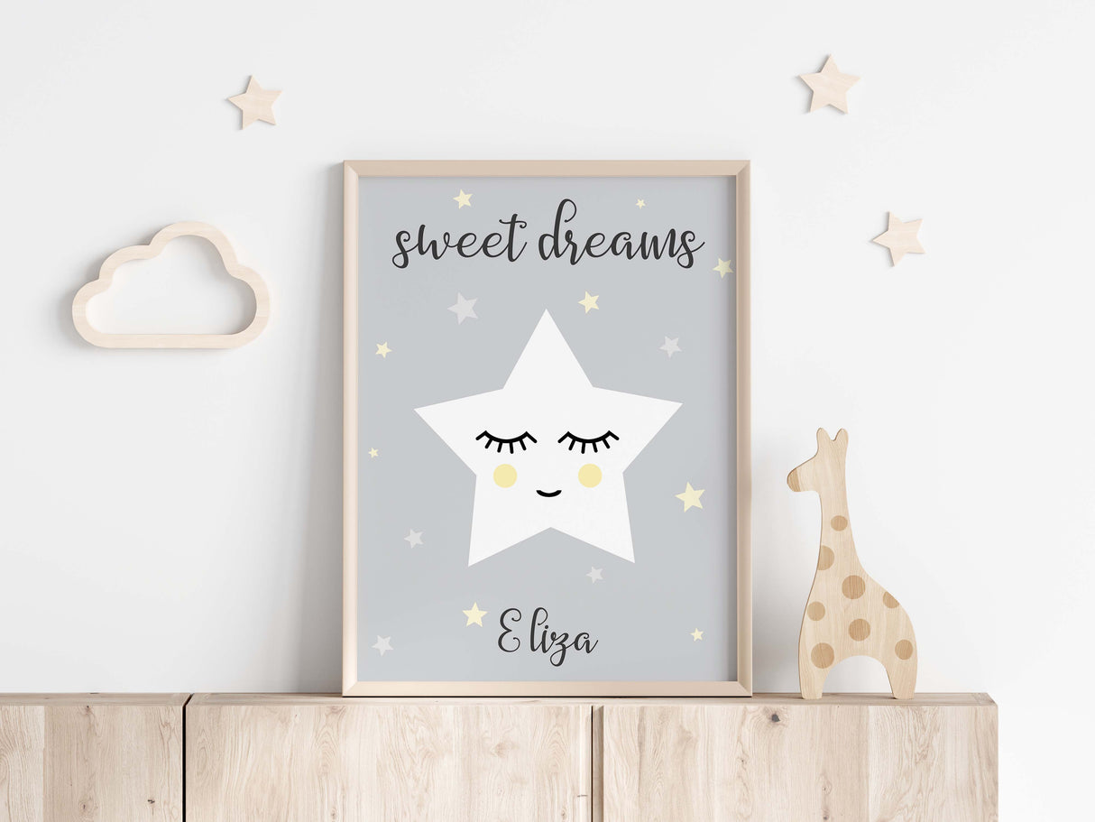 Star Nursery Wall Art with Name, Personalised Nursery Decor for Baby, sleeping star nursery art, custom nursery wall art