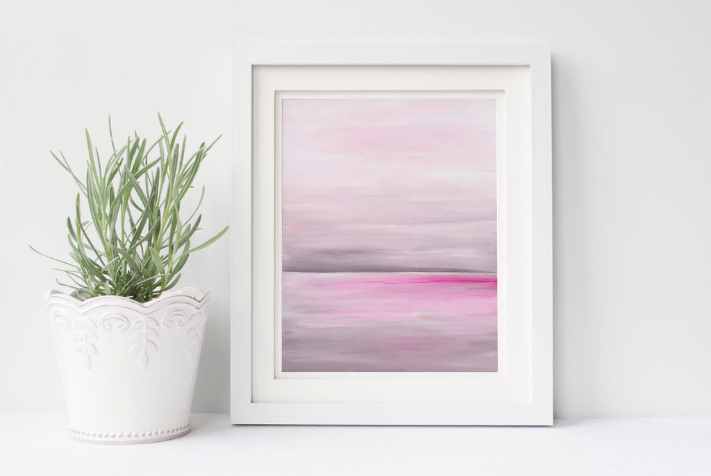 Pink Sea Print, Pink and Grey Wall Art Pink and Grey Prints Pink Abstract Art, Pink Wall Art, Tranquil Ocean Waves