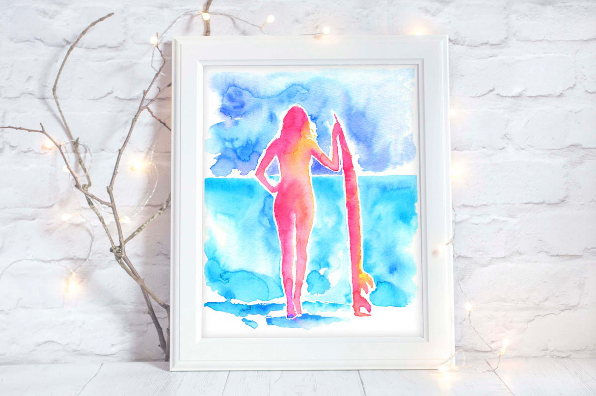 watercolor surf art, watercolor surfer, watercolour surfer, watercolour surf, watercolour surf paintings, surfer art