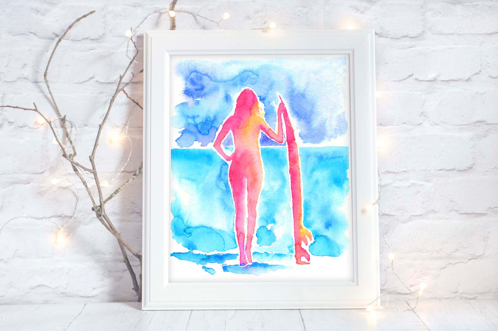 watercolor surf art, watercolor surfer, watercolour surfer, watercolour surf, watercolour surf paintings, surfer art