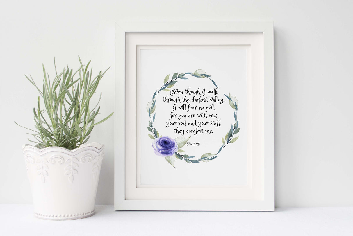 Psalm 23 Wall Art, Even Though I Walk Through The Valley Wall Art