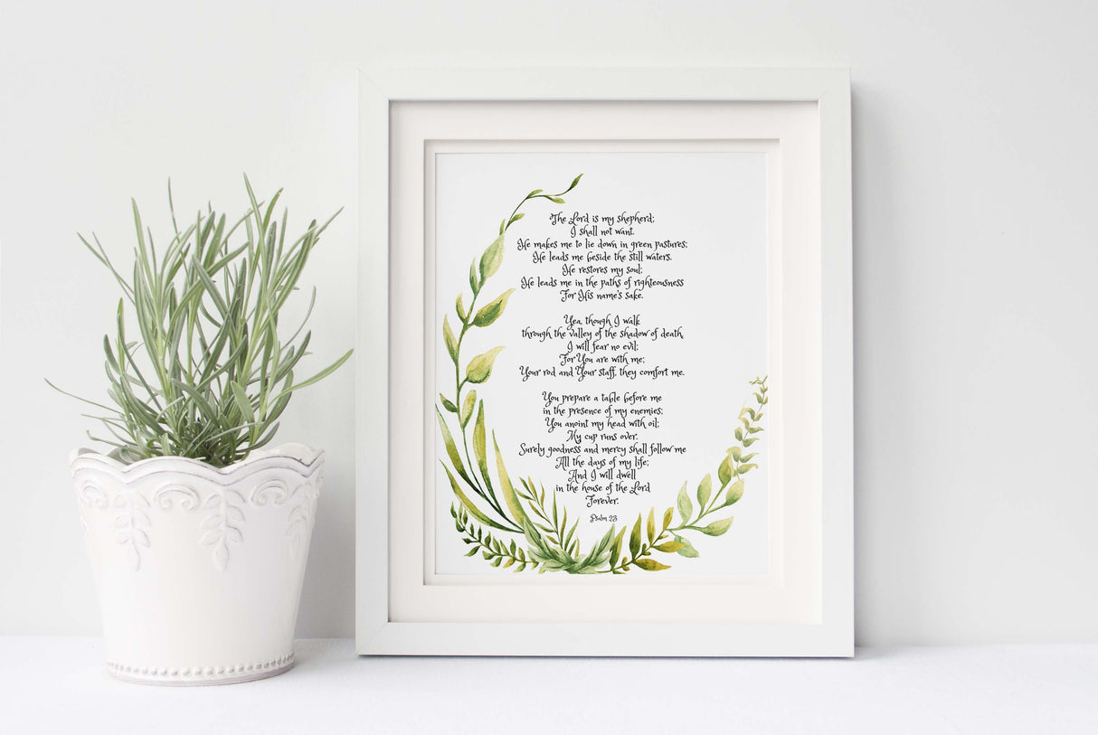 Psalm 23 Wall Art, The Lord is My Shepherd Print, Bible Verse Print