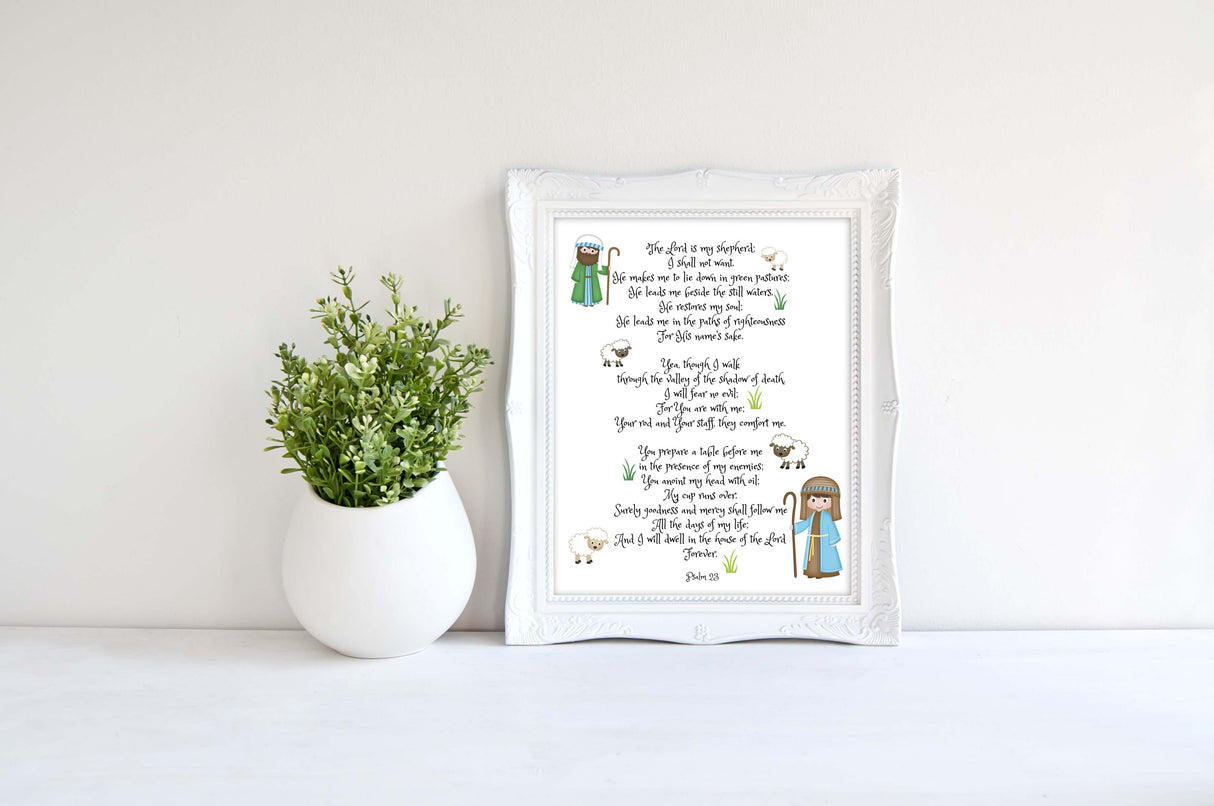 Bible Verse Art Prints, Psalm 23 Wall Decor, Psalm 23 Print, Psalm 23 for Kids