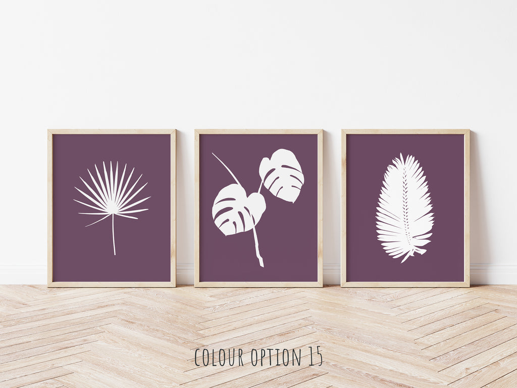 Set of 3 tropical plant posters for office, Simple palm leaf drawings, Tropical leaf wall decor for boho chic interiors