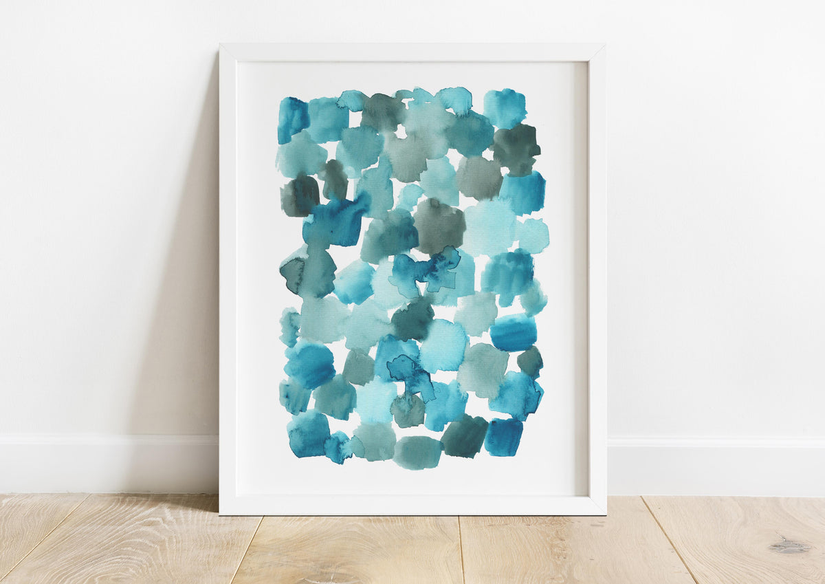 Turquoise Print ‘Aqua Drift’ Abstract Turquoise Print, Tranquil Contemporary Wall Art ...