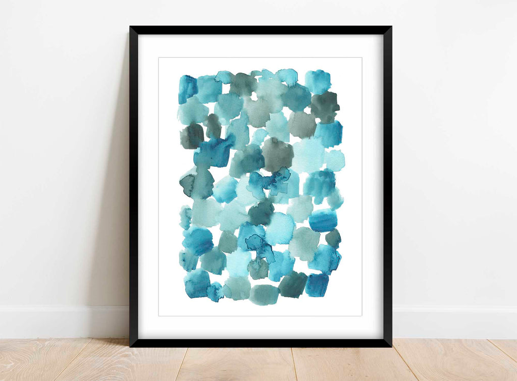 Turquoise Abstract Print, Turquoise Wall Art, Abstract Office Decor, Watercolour Abstract Art, Watercolour Painting A3