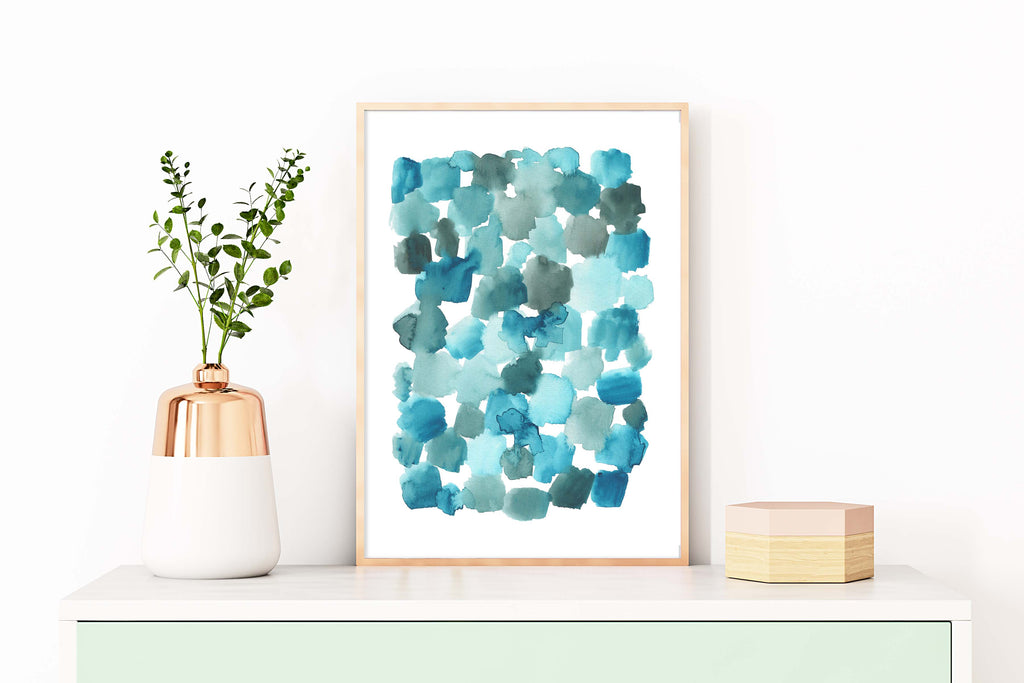 turquoise Wall Art, Watercolor Abstract Print, Bedroom Decor Prints, Office Decor Watercolour Painting, Modern Minimalist Art