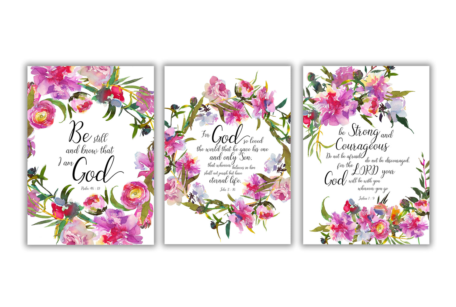 Floral Bible Verse Print Set, Pink Scripture Verses Gift For Christian ...