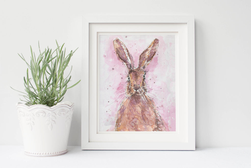 Watercolour Hare Print, Hare Watercolour UK,Rabbit watercolour print, Hare wall art for home office decor
