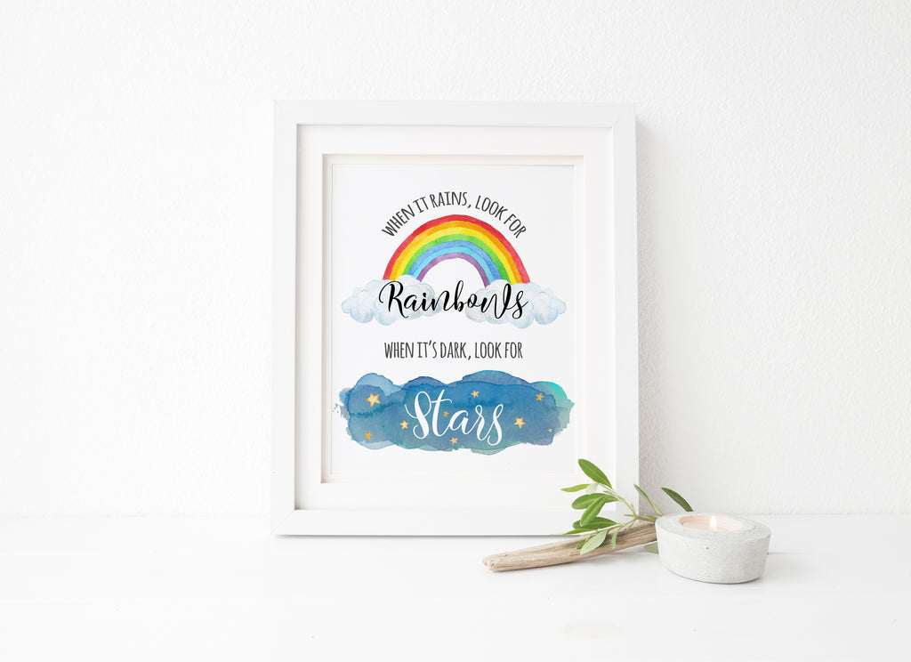 when it rains look for rainbows when it's dark look for stars print, girls room wall art, Colorful wall art with hopeful message
