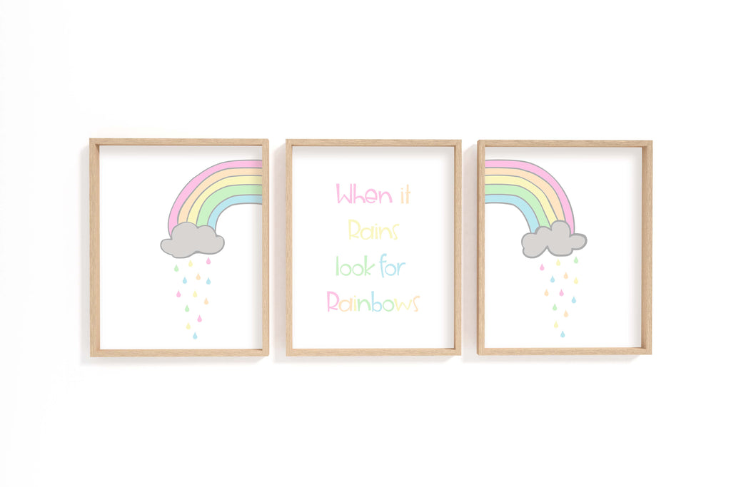 When It Rains Look For Rainbows Nursery Print, Pastel Nursery Decor, inspirational quotes for children, pretty nursery