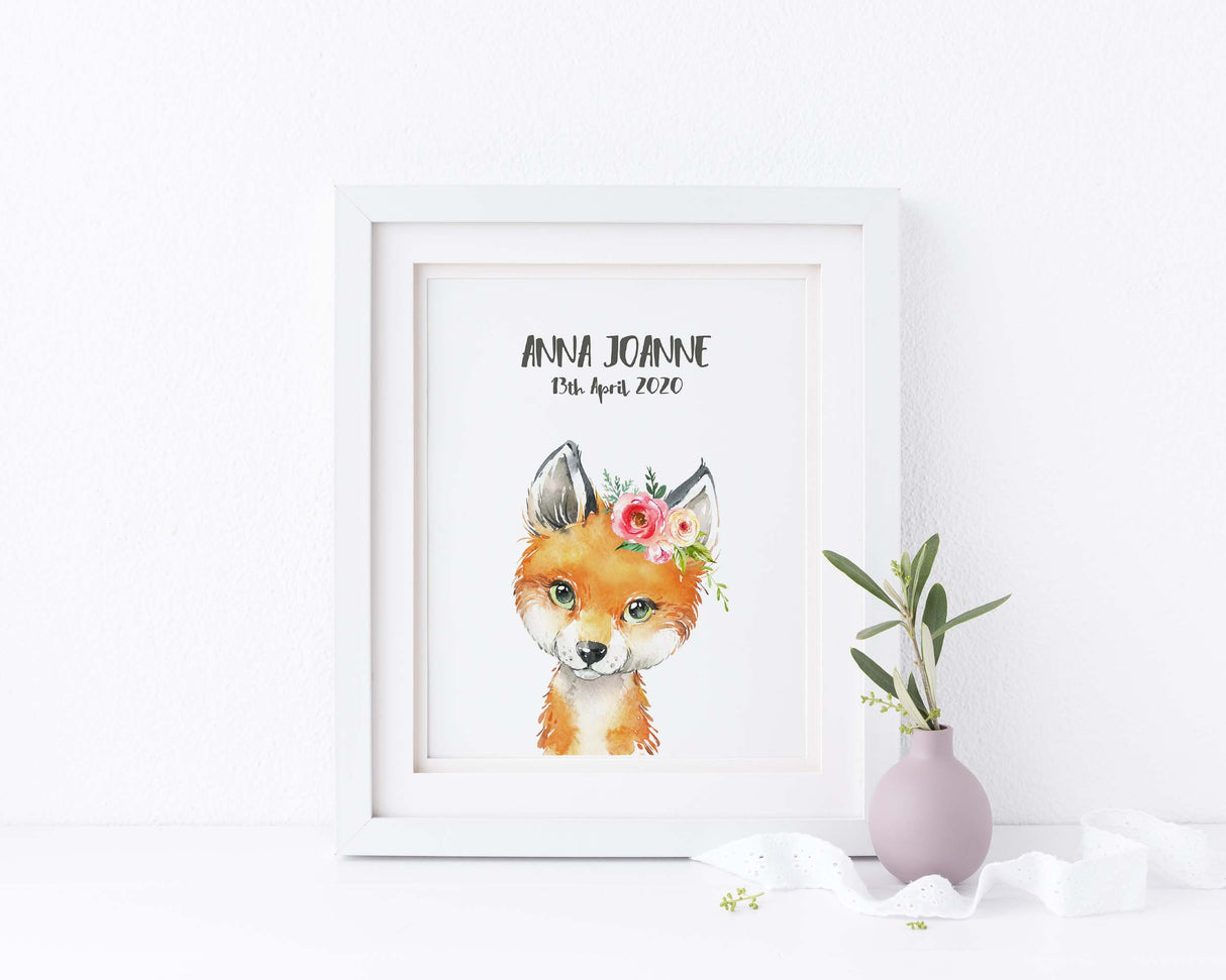 Fox Watercolor Nursery Wall Art, Curtom Text Nursery Wall Art Print, Personalised Text Nursery Wall Art, kids room art