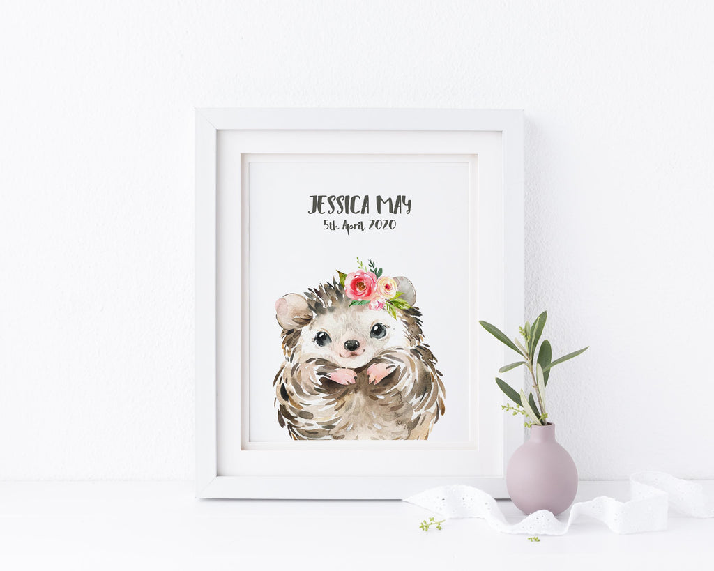 Hedgehog Nursery Decor, Watercolour Hedgehog Nursery Print for Kids, Personalized Kids Name Picture, custom kids name