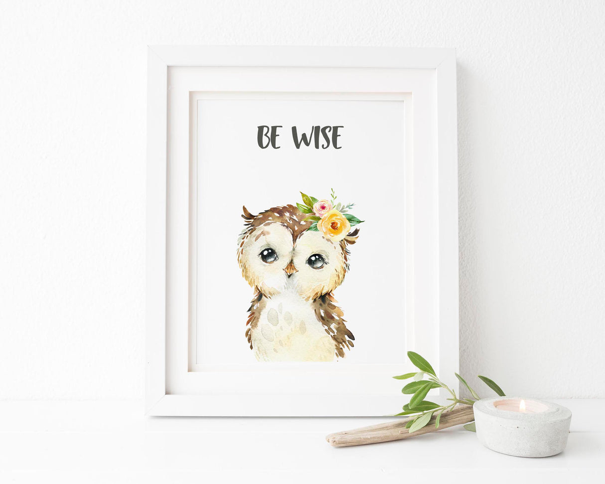 Owl Nursery Decor, Childrens Owl Room Decor, Woodland Animal Prints