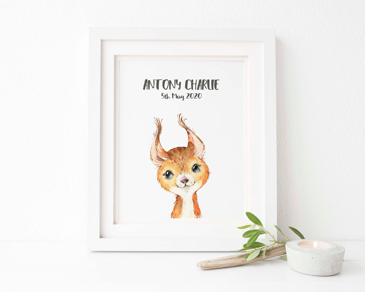 Squirrel Art, Squirrel Artwork, Squirrel Art for Toddlers, Woodland Nursery Decor, Baby Animal Prints