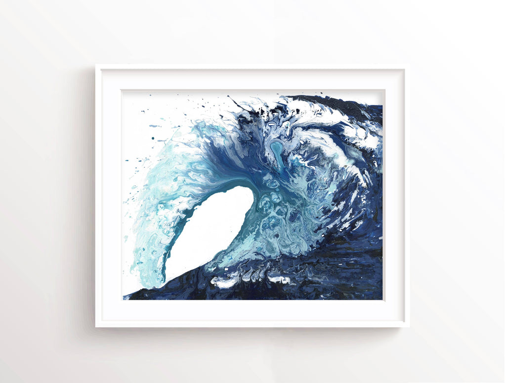 Modern Ocean Wave Wall Art for Living Room, Coastal Abstract Seascape Print, Blue Wave Artwork for Nautical Interiors