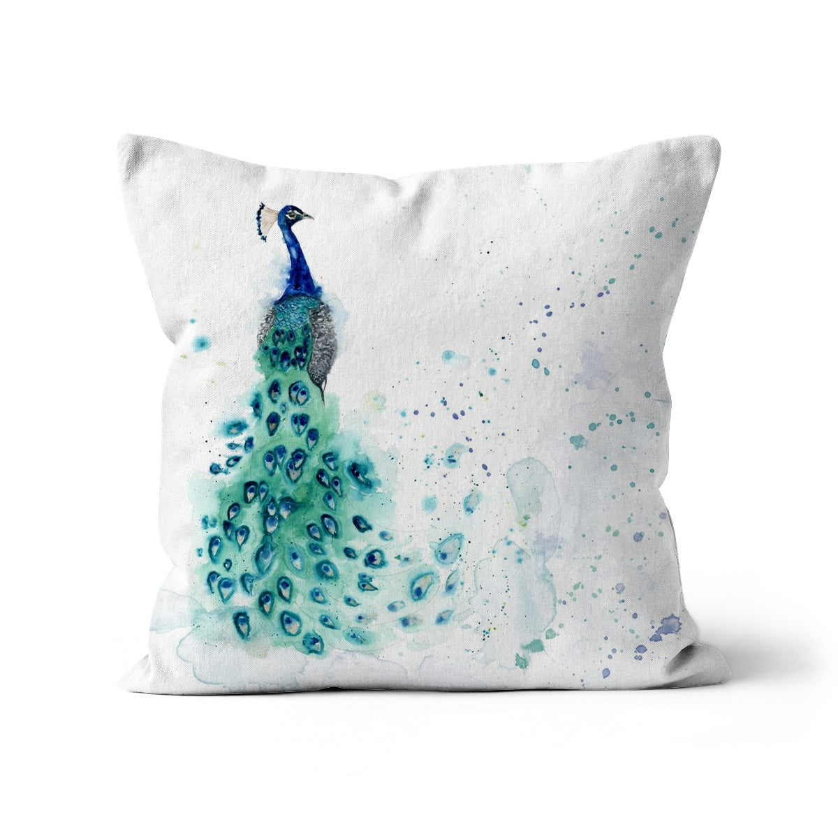 Peacock Cushion - Turquoise / Teal Peacock Cushions Home Decor Gift, Watercolour peacock cushion in green/blue/turquoise hues