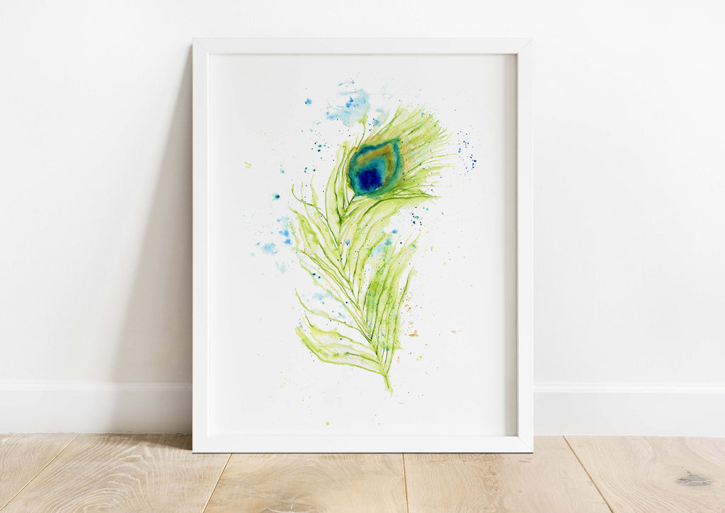 Peacock Feather Wall Art UK, Loose Feather Watercolor Painting Print, peacock feather watercolour, peacock feather art